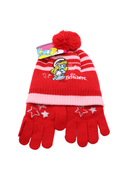 Schlumpfine Mütze und Handschuhe Vorderseite
