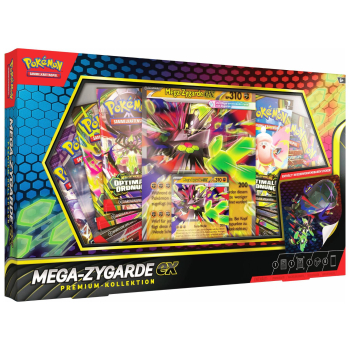 Schräge Vorderansicht der Pokémon Mega-Zygarde EX Premium-Kollektion Box (Perspektive 1)