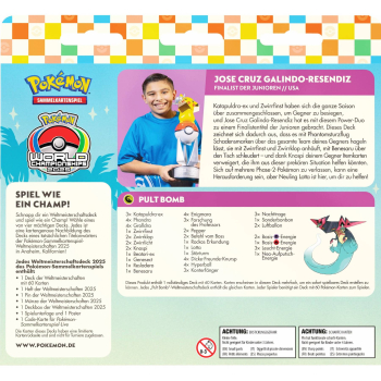 Rückansicht Pokémon Weltmeisterschaftsdeck 2025 Jose Cruz Pult Bomb