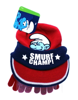 Die Schlümpfe Wintermütze mit Handschuhen Set für Kinder "Smurf Champ!"