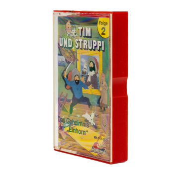 Cover der Tim & Struppi Hörspiel Kassette Folge 2 „Das Geheimnis der Einhorn“ – Originalmotiv mit Tim, Struppi und Kapitän Haddock