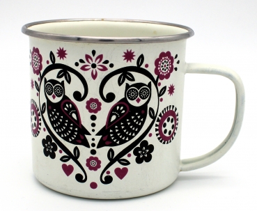 Folklore Emaille Tasse mit Eulen-Motiv von Half Moon Bay