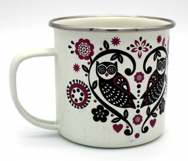Folklore Emaille Tasse mit Eulen-Motiv von Half Moon Bay
