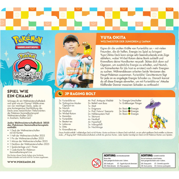 Rückansicht Pokémon Weltmeisterschaftsdeck 2025 Yuya Okita Raging Bolt