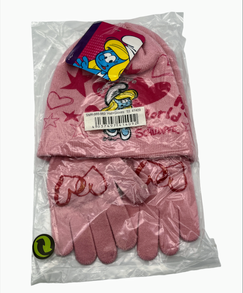 Die Schlümpfe Wintermütze und Handschuhe - Set für Kinder "Schlumpfine" in rosa und pink