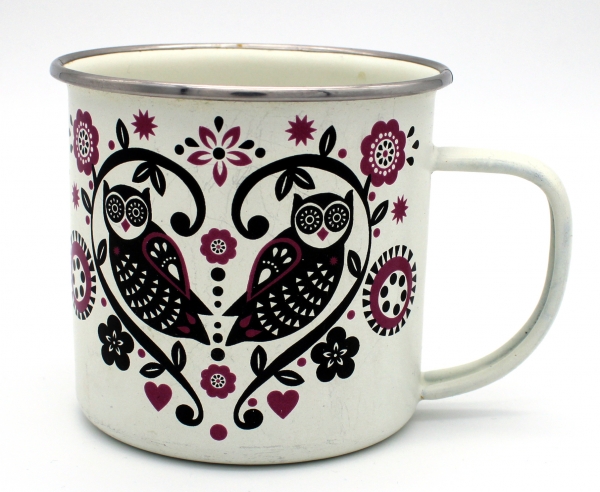 Folklore Emaille Tasse mit Eulen-Motiv von Half Moon Bay