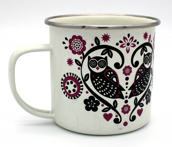 Folklore Emaille Tasse mit Eulen-Motiv von Half Moon Bay